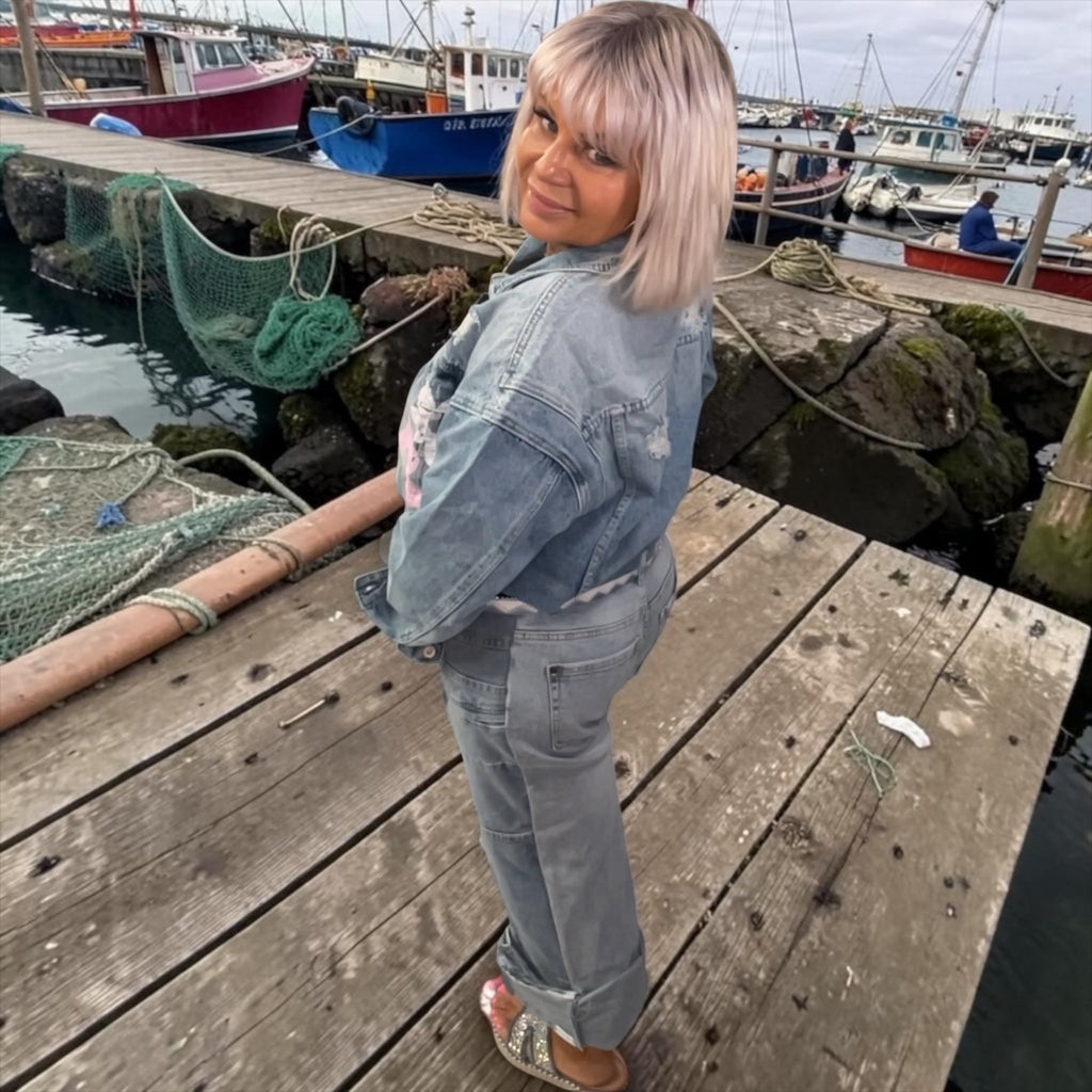 Veste jeans courte fleurs des îles - L'autre mode