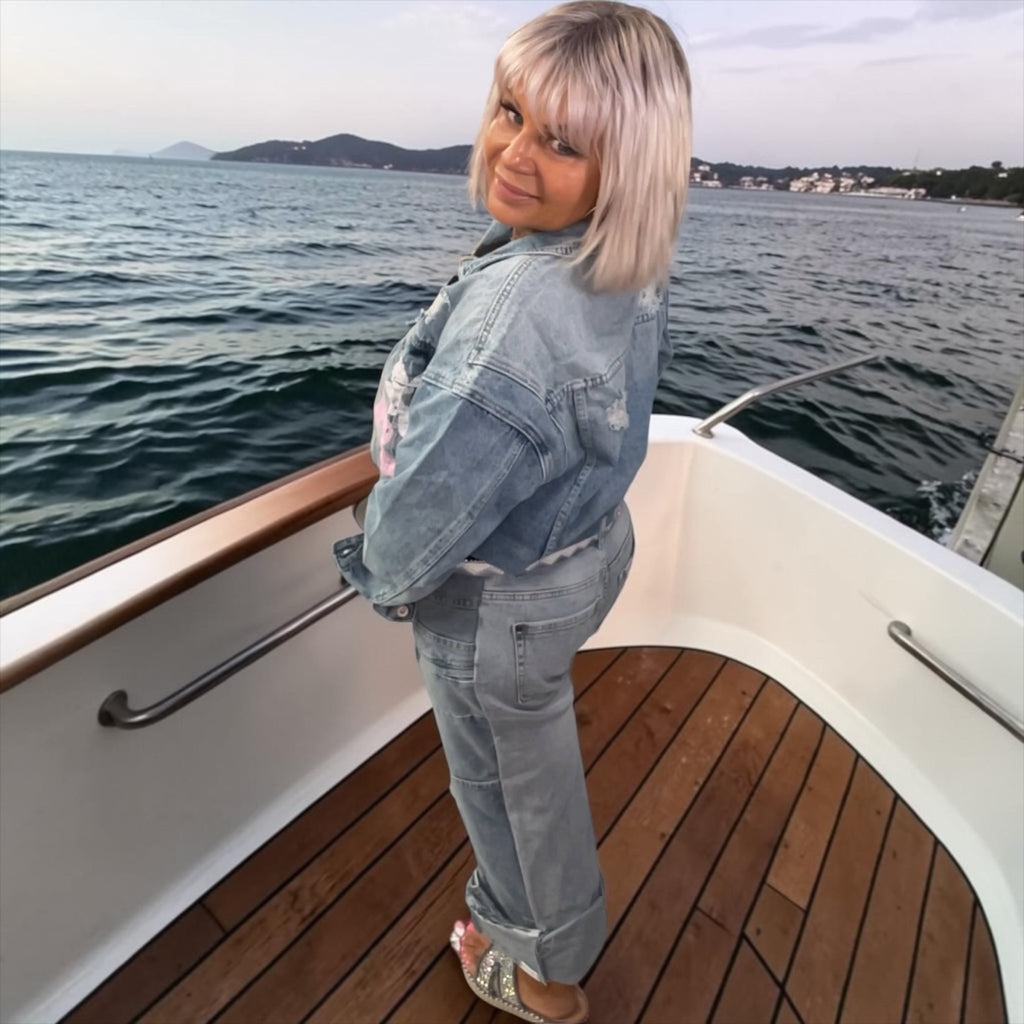 Veste jeans courte fleurs des îles - L'autre mode