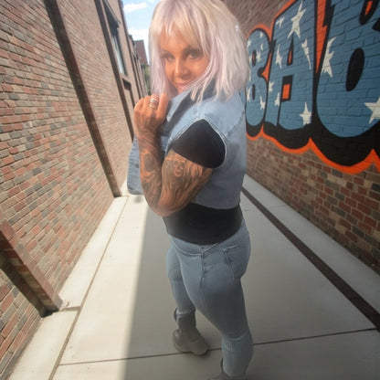 veste jeans courte sans manche - L'autre mode