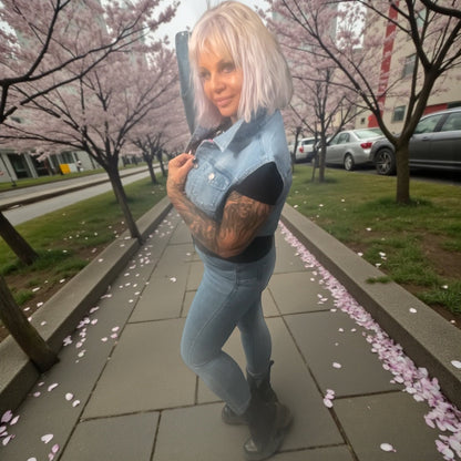 veste jeans courte sans manche - L'autre mode