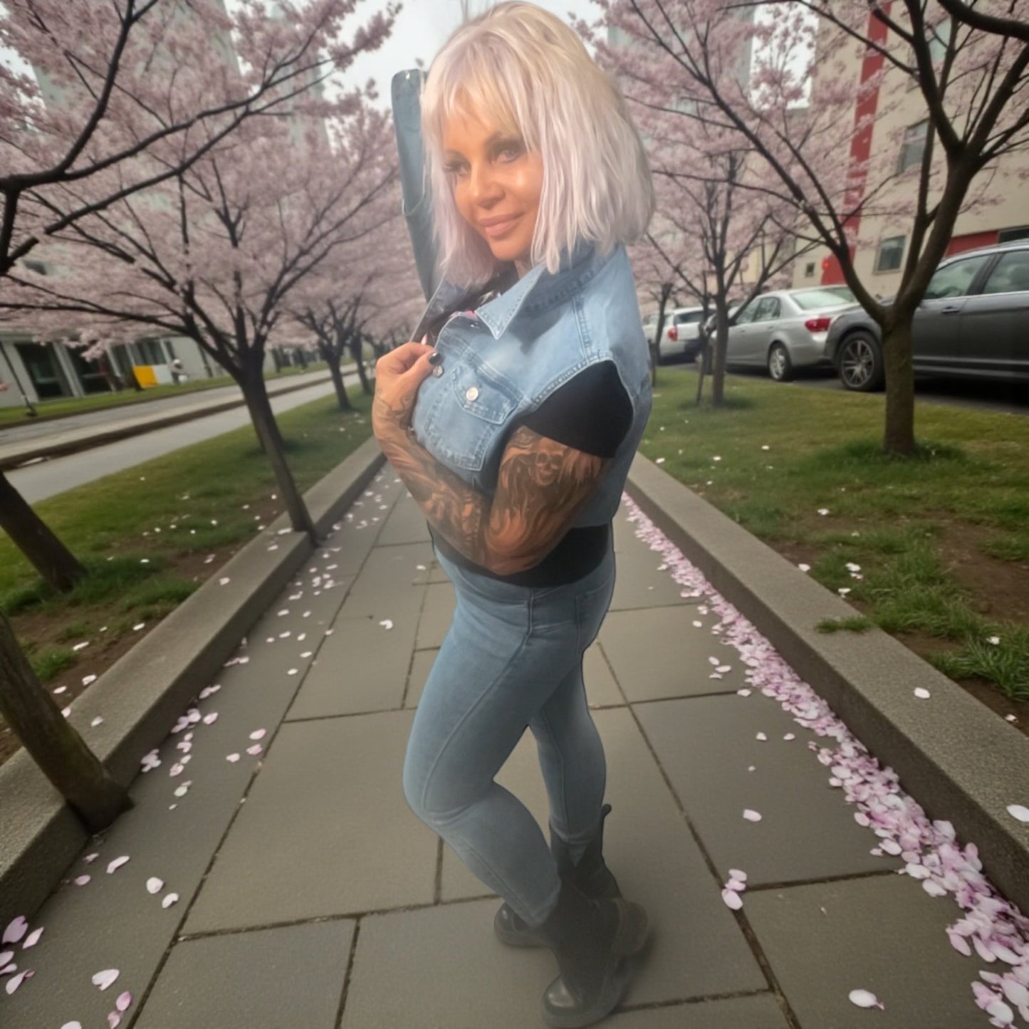 veste jeans courte sans manche - L'autre mode