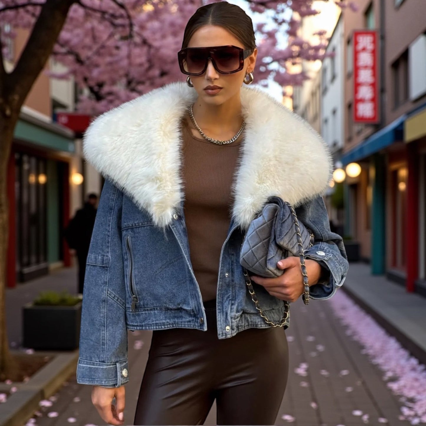 Veste jeans et col fausse fourrure - L'autre mode