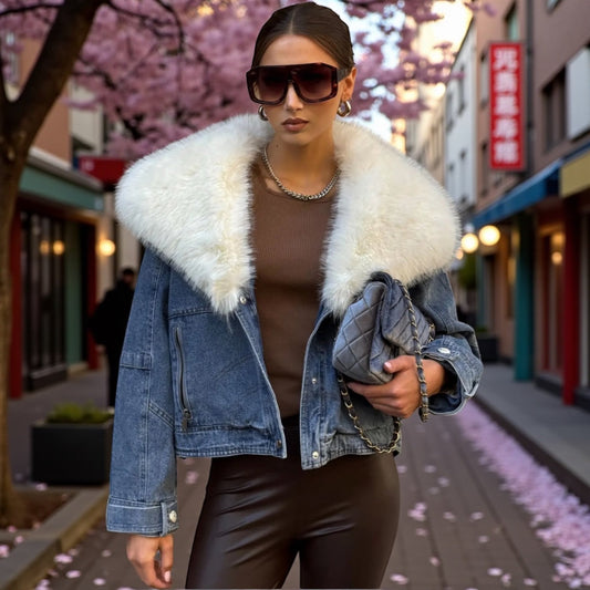 Veste jeans et col fausse fourrure - L'autre mode