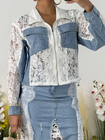 veste jeans et dentelle - L'autre mode