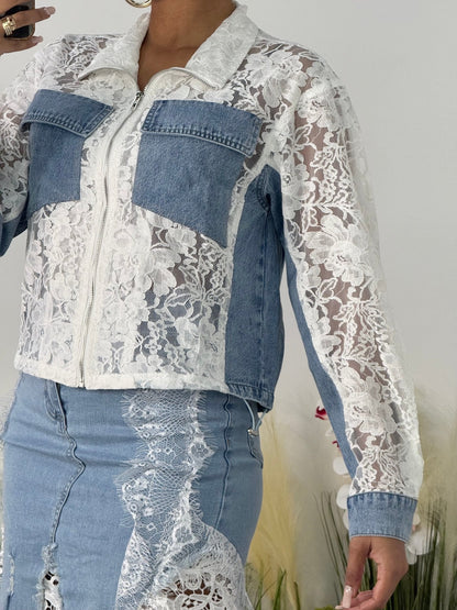 veste jeans et dentelle - L'autre mode