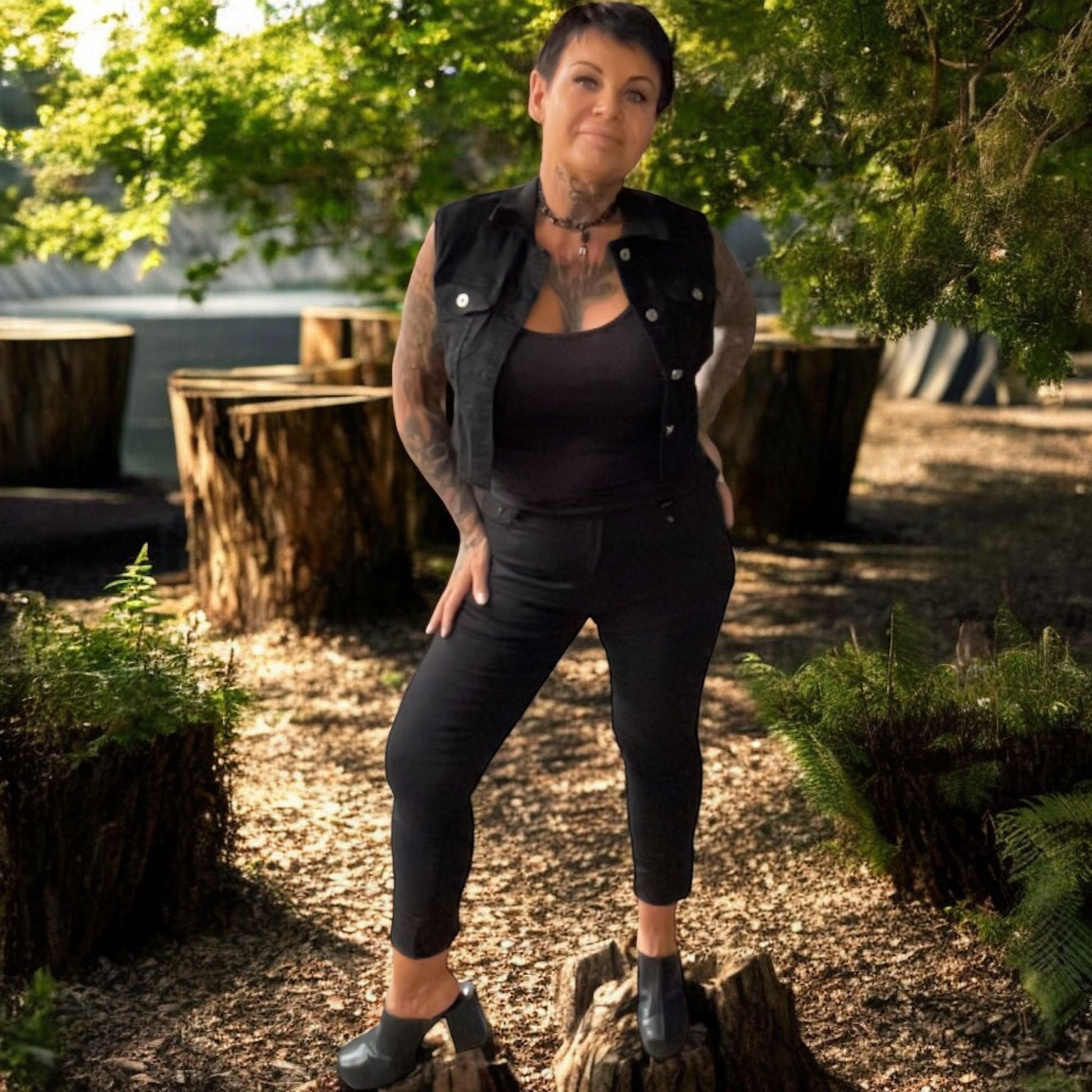 veste jeans sans manche black - L'autre mode
