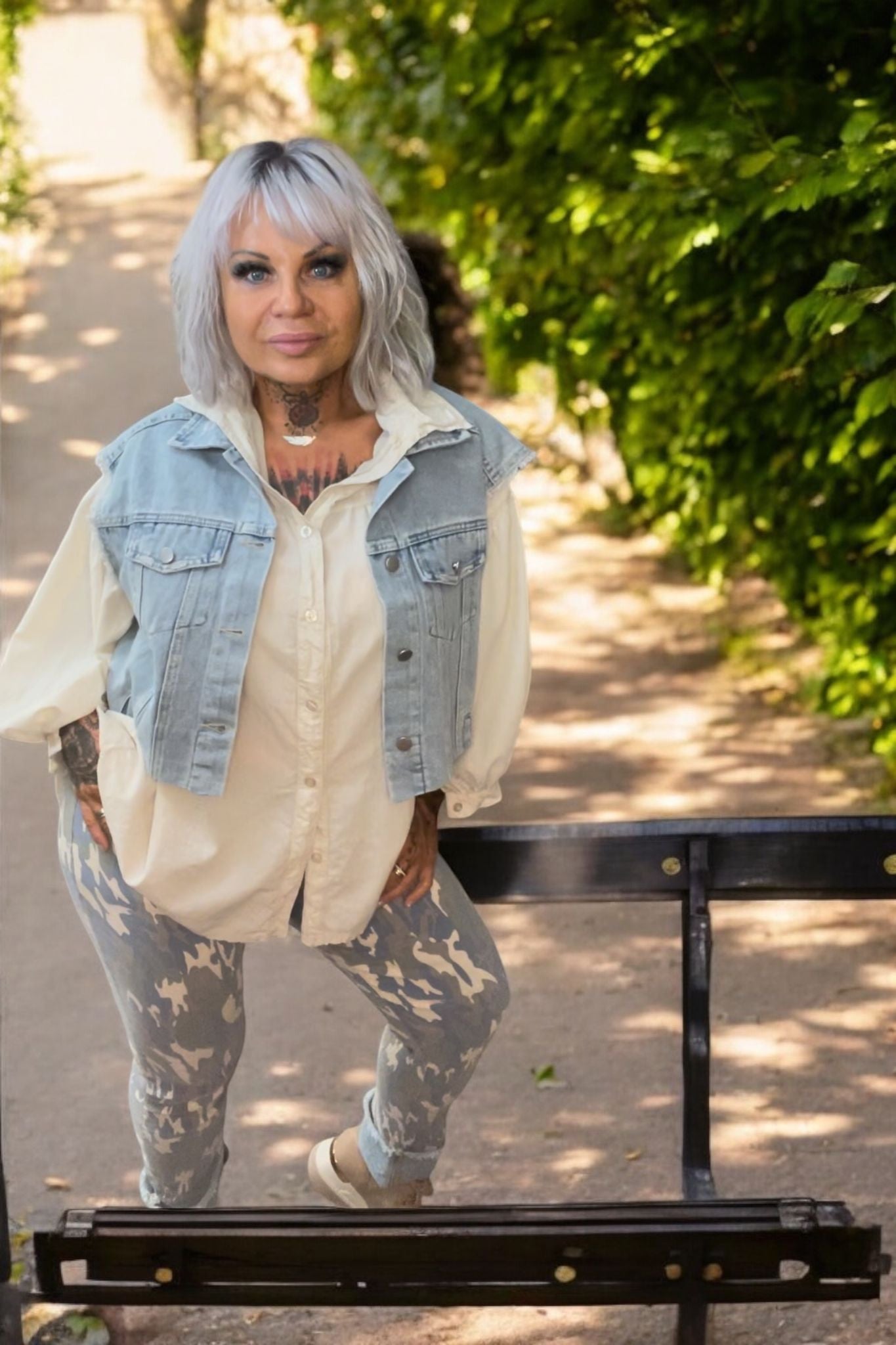 veste jeans sans manche crops - L'autre mode
